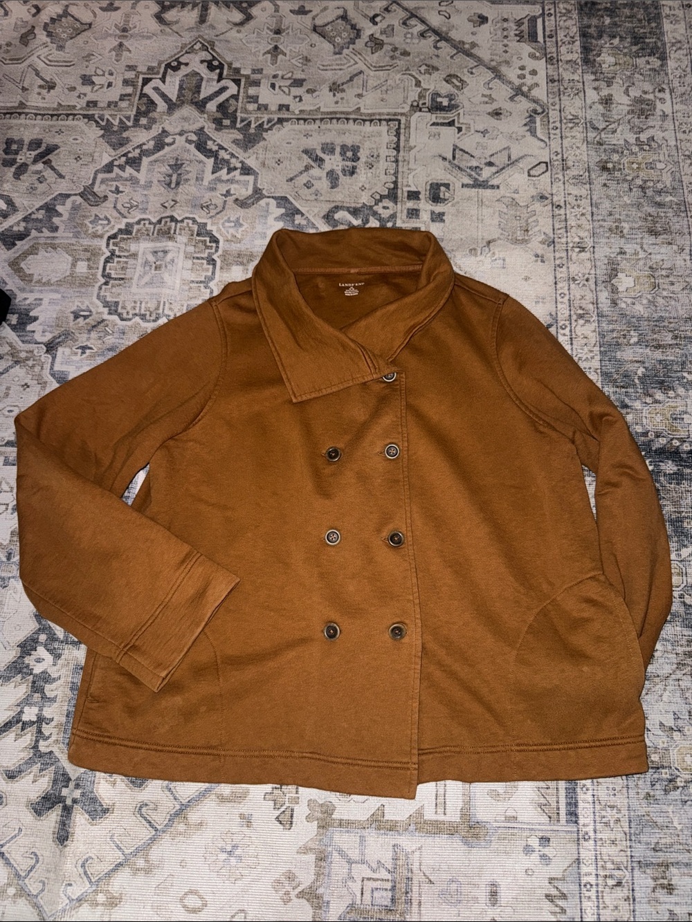 Lands End Women's Double-Breasted Coat in Cognac Brown medium